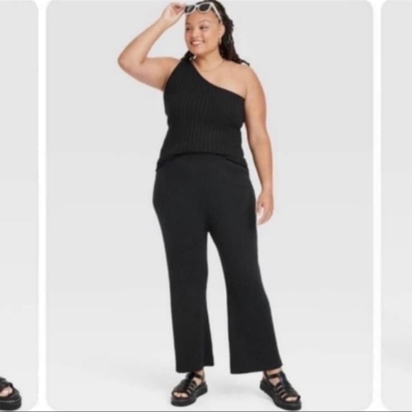 Ava & Viv Women’s plus-size Black Ribbed Wide Leg Knit Pants❤️❤️2X/3X - Picture 3 of 4